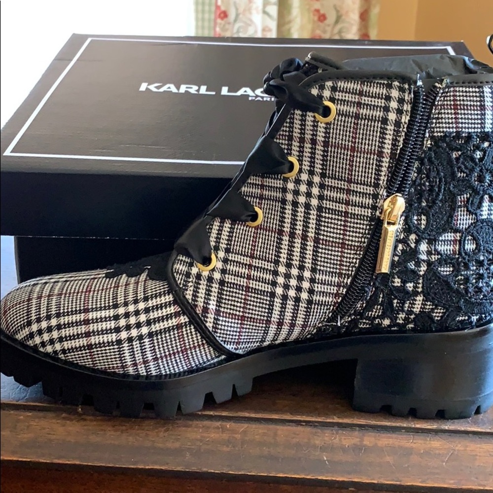 Karl Langerfeld Parker Black Plaid Lace Boot